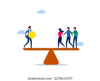 Businessman compares on a scale with many people. Work with superior performance