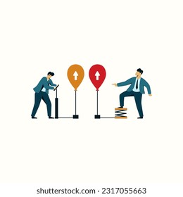 businessman competition concept motivation to reach the winner success balloon pump