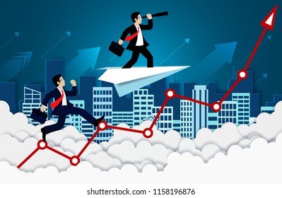Businessman competition on a arrow red. up to the sky. go to goal and business finance success. leadership. creative idea. Vector illustration