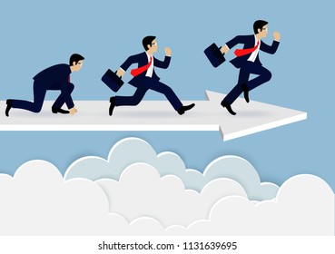 Businessman competition run on the arrow white. go to target business success. Move forward to the goal. leadership. creative idea. vector illustration