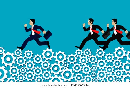 businessman competition run on the gear. go to goal. business success. creative idea. leadership. illustration vector