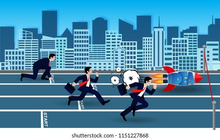 Businessman competition space shuttle go to the finish line. go to goal to achieve success. leadership. creative idea. business concept. Vector Illustration