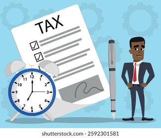 Businessman with completed tax return form, accountant filing a self assessment, taxation concept