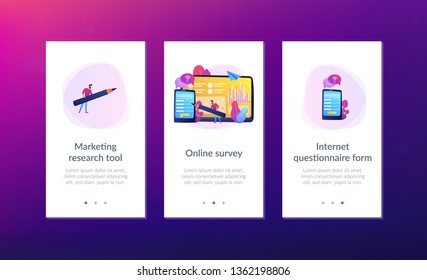 Businessman completing online survey form on smartphone screen. Online survey, internet questionnaire form, marketing research tool concept. Mobile UI UX GUI template, app interface wireframe