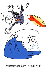 Businessman compromising ride the wave