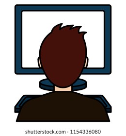 businessman with computer avatar