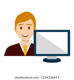 businessman with computer avatar