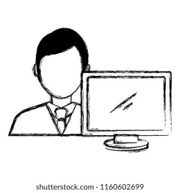 businessman with computer avatar