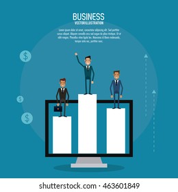 Businessman computer bars man male suitcase business icon. Colorfull and flat illustration. Vector graphic