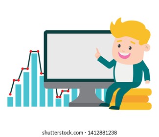 businessman computer chart money online payment vector illustration
