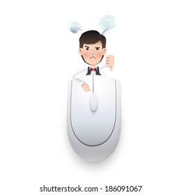Businessman with computer mouse on white background. Vector design. 