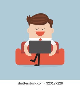 Businessman with computer notebook on the sofa. flat design. vector. businessman with laptop.
