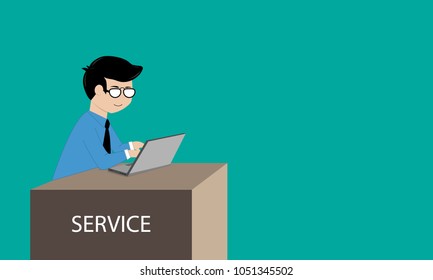 Businessman with computer notebook sitting counter service 