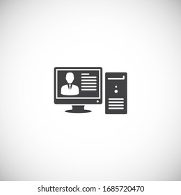 Businessman and computer related icon on background for graphic and web design. Creative illustration concept symbol for web or mobile app.