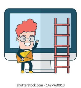 businessman computer stair send email vector illustration