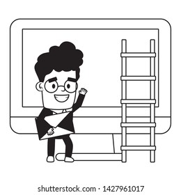 businessman computer stair send email vector illustration