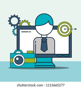businessman computer target camera digital marketing
