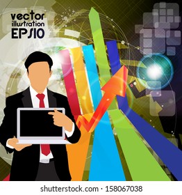 Businessman with computer. Vector