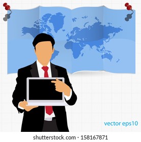Businessman with computer. Vector