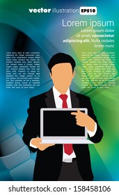 Businessman with computer. Vector 