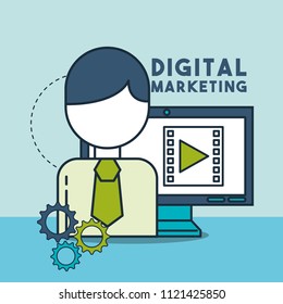 businessman and computer video player digital marketing