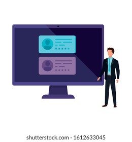 businessman with computer for vote online vector illustration design