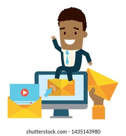 businessman with computer web send email vector illustration