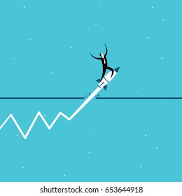 Businessman concept. flying up with a rocket. Vector illustration