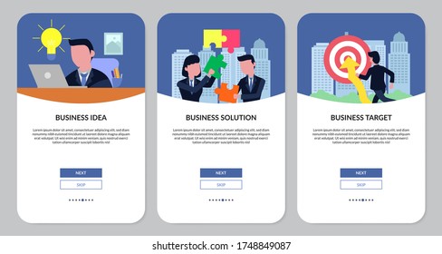 businessman concept illustration of creative idea and brainstorming, solving problem at team, focus on target and make it happens. flat design illustration