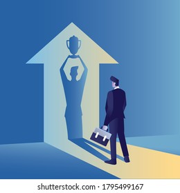 Businessman concept illustration rise a trophy winner success over competition run company