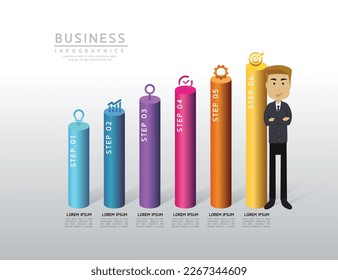 Businessman concept presents steps to achieve marketing goals.