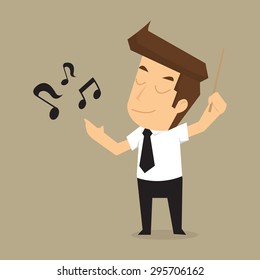 Businessman conductor music and teamwork. vector