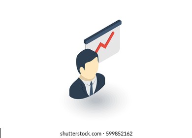 businessman conference, lecture, politics speaker isometric flat icon. 3d vector colorful illustration. Pictogram isolated on white background