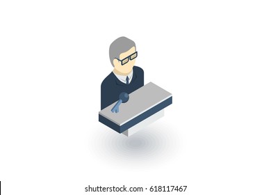 businessman conference, presentation, isometric flat icon. 3d vector colorful illustration. Pictogram isolated on white background