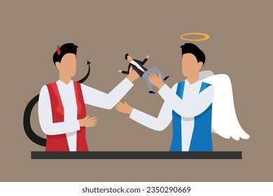 Businessman with conflicting angel and devil 2d vector illustration concept for banner, website, landing page, flyer, etc