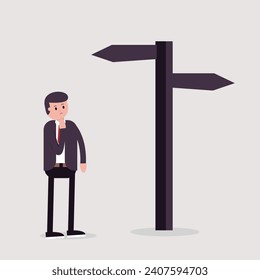 A businessman is confused about choosing a direction