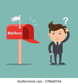 Businessman confused with Empty mailbox - vector illustration