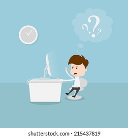 Businessman confused and his computer.