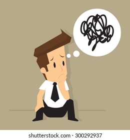 businessman confused with the idea to solve the problem. vector