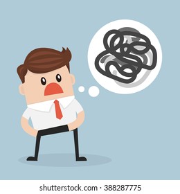 businessman confused with the idea to solve the problem