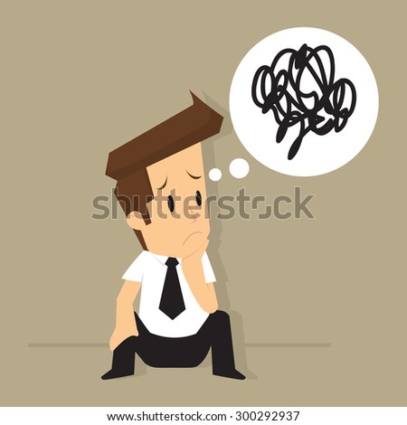 businessman confused with the idea to solve the problem. vector