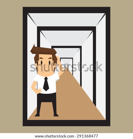 businessman confused with the illusion, with problem solving. vector