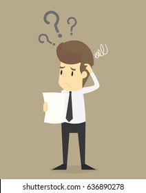 businessman confused with the question, the problem exists.VECTOR