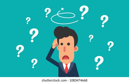 Businessman confused, businessman thinking with question mark