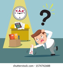 Businessman are confused with the time of tax payment, illustration vector cartoon
