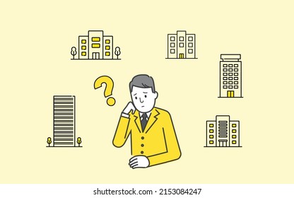 Businessman confused,many company icons background,vector illustration