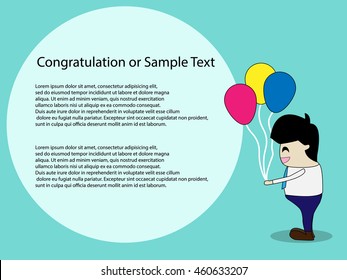 Businessman congratulation with balloon. Vector illustrator able to change background color and text.