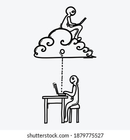 Businessman connect internet. Doodle vector icon. Drawing sketch illustration hand drawn cartoon line.