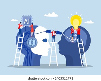 businessman connect plug with lightbulb idea to AI Artificial Intelligence. or processing chip into human brain with Light bulb  development  innovation concept vector