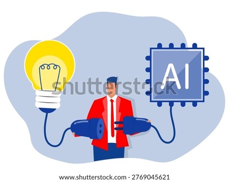 Businessman connect plug with lightbulb idea to AI Artificial Intelligence. chip with Light bulb  development innovation concept vector